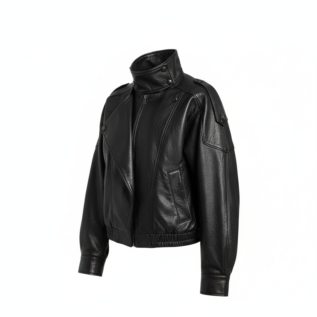 KONDALA Casual Chic Black Leather Jackets Women Long Sleeve Buttons Elastic Oversized Coats Fashion 2026 Spring Streetwear Coats