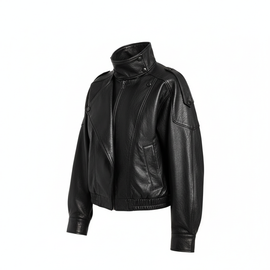 KONDALA Casual Chic Black Leather Jackets Women Long Sleeve Buttons Elastic Oversized Coats Fashion 2026 Spring Streetwear Coats