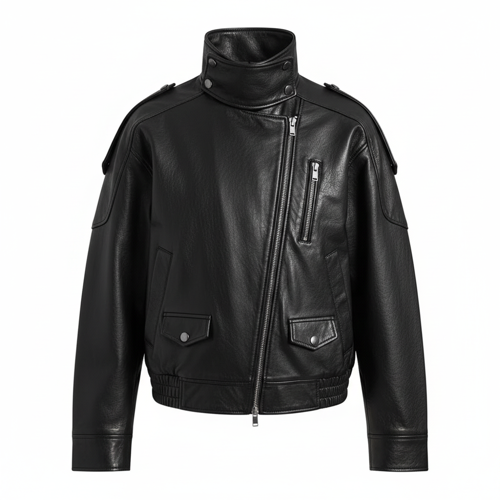 KONDALA Casual Chic Black Leather Jackets Women Long Sleeve Buttons Elastic Oversized Coats Fashion 2026 Spring Streetwear Coats