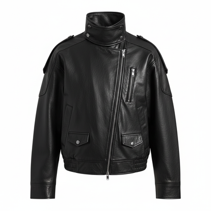 KONDALA Casual Chic Black Leather Jackets Women Long Sleeve Buttons Elastic Oversized Coats Fashion 2026 Spring Streetwear Coats